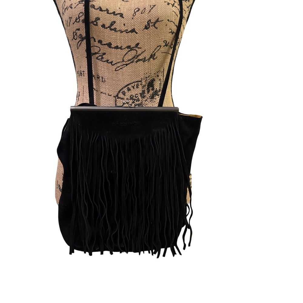 Nannini Black Leather Tassels Cowgirl Crossbody Bag Purse